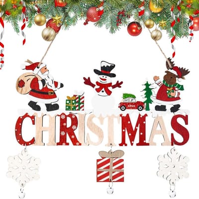 Dailygoods- Kerstbord Houten Sneeuwpop - Feestelijke Decoratie - Kerstornament - Cadeau-idee - Voor Deur/Ramen - Handgeschilderd - Kerstdecoratie
