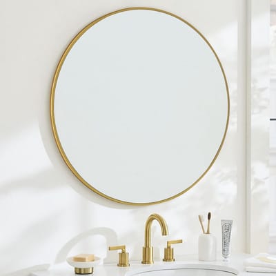 Ronde spiegel 61 cm met gouden frame - gehard glas, wandmodel voor badkamer, hal, woonkamer en slaapkamer