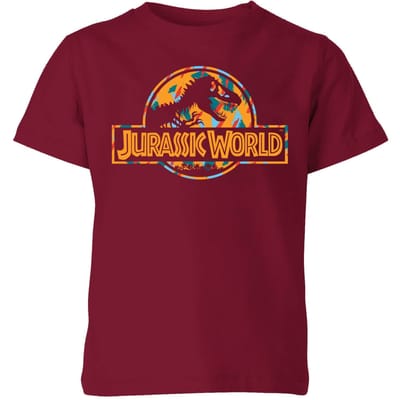 Jurassic Park Logo Tropical Kids' T-Shirt - Burgundy - 122/128 (7-8 jaar)