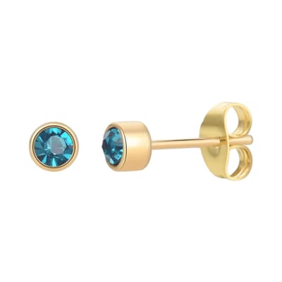Aramat Jewels | Oorbellen | Goudkleurige Oorstekers 4mm - Zeeblauw Kristal | | | |4mm | Staal | Kinderen, Volwassenen | Verkleurd niet