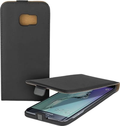 Eco Leder Samsung Galaxy S6 Edge Plus - Zwart Hoesje - Flipstyle Flip Cover Beschermhoes
