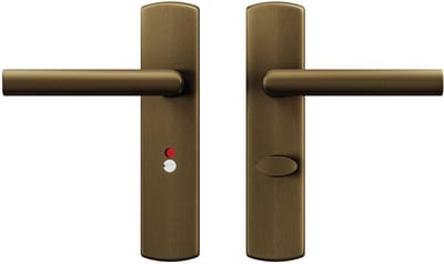 Binnendeurbeslagset Curve Klik - Kruk Milan op schild TL63-8 voor toilet en badkamer - brons geslepen
