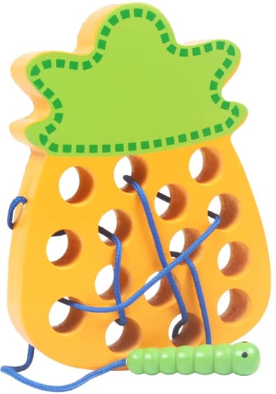 Houten veterspeelgoed ananas - Vanaf 2 jaar - Educatief montessori speelgoed - Peuter speelgoed - Reisspeelgoed - Speelgoed voor onderweg