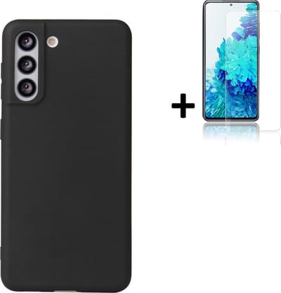 Hoesje Geschikt voor Samsung Galaxy S22 - Screenprotector S22 - Siliconen - S22 Hoes Zwart Case + Tempered Glass