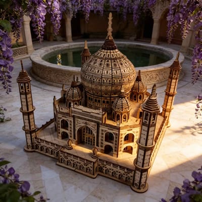 Taj Mahal 3D Houten Puzzel Minatuur een ideaal feestelijk Cadeau Ideaal voor Halloween Kerstmis Plus verjaardagen wit