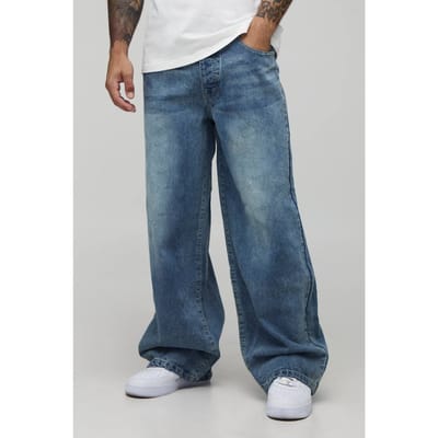 Baggy Rigid Washed Jeans | Vintage Blue | Size 28R