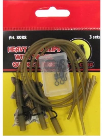 EXC Heavy Lead Clips & Q.C. Swivel - 3 sets - 30cm - Visveilig Vastlood Systeem - Karper Vissen Onderlijn - Loodclips met Swivels - Met Anti-Tangle Sleeves, Swivels, Rig Tube en Loodclips