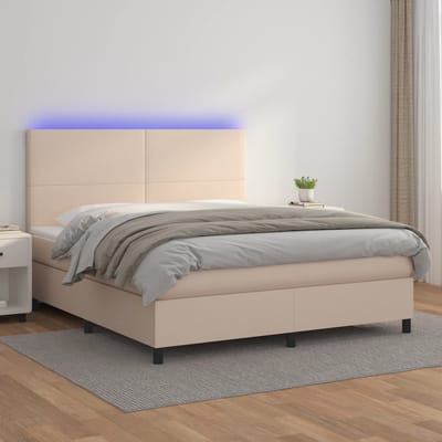 vidaXL - Boxspring - met - matras - en - LED - kunstleer - cappuccinokleur - 180x200cm