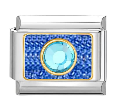 Quiges - Schakel - Bedel - 9mm - charms - Blauwe zirkonia - Geschikt voor - armband - Schakelarmband - italy bedels armband
