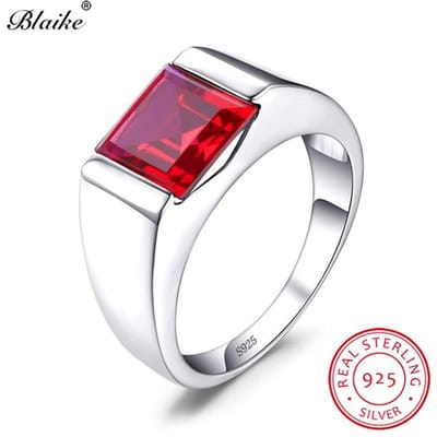 Boho Real S925 Sterling Zilveren Trouwringen Voor Mannen Vrouwen Rode Robijn Steen Vierkante Zirkoon Verlovingsring Mannenfeest Fijne Sieraden 12 white
