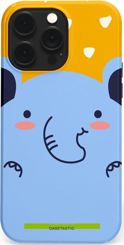 Casetastic hoesje geschikt voor Apple iPhone 14 Pro Max - MagSafe - Dubbellaagse bescherming - Knuffel van olifant - Fashion Case - Lichtblauw Okergeel