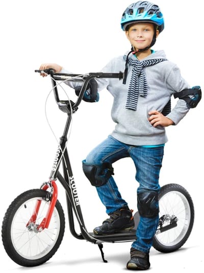 Kinderstep - Kinderstepjes met 16-inch luchtbanden en Handrem - Opvouwbaar Step - Stadsstep - Stuurhoogte: 90-96 cm - Speelgoed Jongens/Meisjes vanaf 5 jaar - Draagkracht tot 100 kg - Zwart