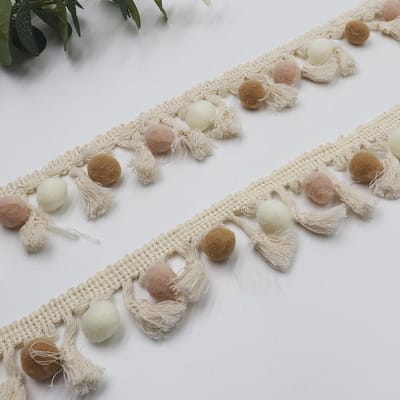Pomponboord en linten voor het naaien, kwastboord, pomponband, pompon, fringen, lint voor banken, stofdecoratie, naaien, knutselen, gordijnen, kleding (A#, 2M)