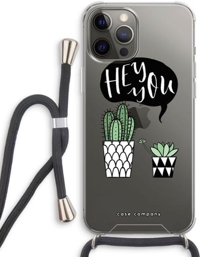 Case Company® - Hoesje met koord geschikt voor iPhone 12 Pro hoesje met Koord - Hey you cactus - Telefoonhoesje met Zwart Koord - Bescherming aan alle Kanten en Over de Schermrand
