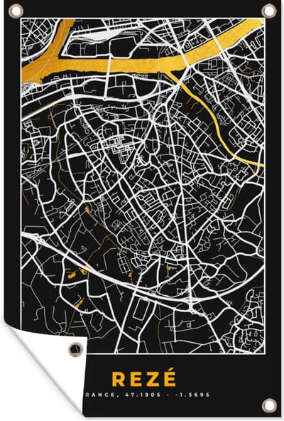 Muurdecoratie Rezé– Plattegrond – Frankrijk – Kaart – Stadskaart - 120x180 cm - Tuinposter - Tuindoek