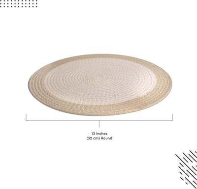 Candala Placemats set van 4 | Ronde katoenen placemats - 33 cm diameter | Off White & Beige | Handgemaakte geribbelde stijl
