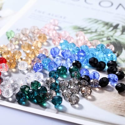 Kralen, ongeveer 600 stuks, 8 mm diameter, kristalglas, gefacetteerd, balletjes, bedels, voor sieraden, armbandjes, kettingen (ongeveer 15 kleuren)