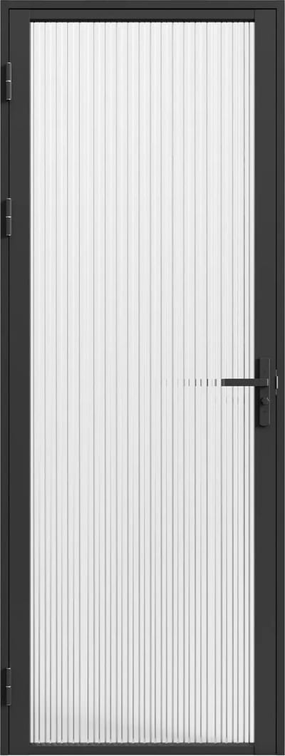 Vente-unique Omkeerbare deur in aluminium en gehard glas met textuur - H204 x B73 cm - Zwart - LOXTON
