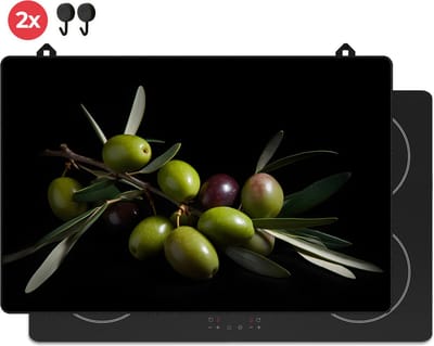 KitchyMist Inductie Beschermer 80x52 cm - Groene Olijven - Kookplaat Beschermer - Afdekplaat voor Kookplaat - Inductie Mat - Spatscherm Achterwand Keuken