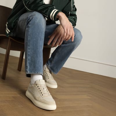 Manfield - Heren - Grijze suède sneakers - Maat 45