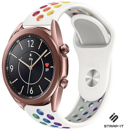 Strap-it Smartwatch bandje sport - geschikt voor Samsung Galaxy Watch 3 41mm / Galaxy Watch 1 42mm / Galaxy Watch Active & Active2 40mm & 44mm / Gear Sport - wit/kleurrijk