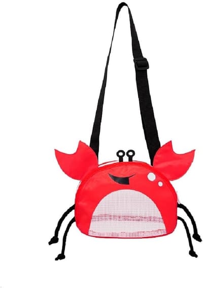 Draagbare strandtas in de vorm van een krab, met verstelbare schouderbanden en mesh ontwerp voor schelpen en speelgoed