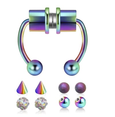 Cabantis Punk Neuspiercing - Fake Piercing - Neusring - Oorbellen - Festival - Magnetisch - Uitwisselbaar - Regenboog 4 delig