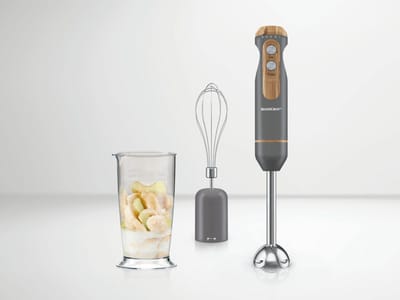 Silvercrest Staafmixer - 2-in-1: mixen en pureren - Vermogen: 600 W - Incl.: maatbeker - Grijs - 2-in-1: voor mixen en pureren - Turboknop voor krachtige impulsmixing - Hulpstukken gemaakt van RVS