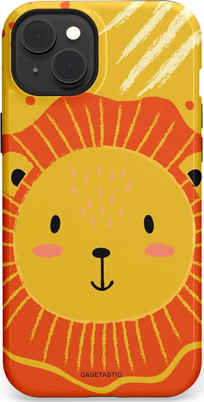 Casetastic hoesje geschikt voor Apple iPhone 15 Plus - MagSafe - Dubbellaagse bescherming - Vrolijke leeuw - Fashion Case - Goud Rood Oranje