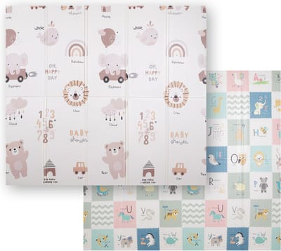 KiddyMoon Schuimmat baby Opvouwbaar 180x200x1 cm - Schuimmat Kindvriendelijk - Ideaal Voor Binnen - Antislipmat voor kinderen - Speelkleed groot - Vioermat foam - Bruin Olifant