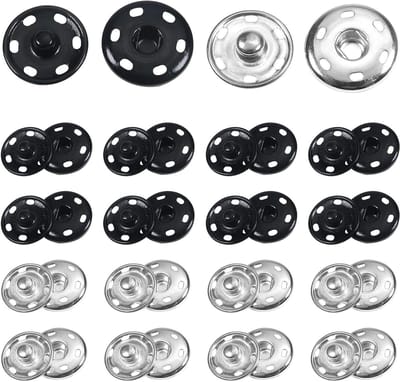 24 Set van 21 mm Zwarte Zilveren Onzichtbare Knopen van Messing voor Kleding, Jassen, Spijkerbroeken, Armbanden en Tassen