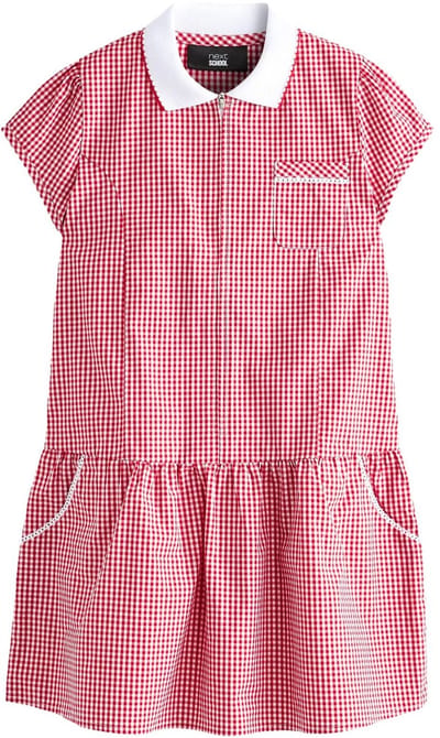Next - Meisjes - Nette katoenrijke jurk met rits aan de voorkant en ruitjes - Rood
