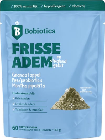 Tandpoeder voor Honden - Met Probiotica & Pepermunt - 100% Natuurlijk - Vermindert Tandsteen & Tandplak - Ondersteunt Frisse Adem & Gezond Tandvlees - 60 Schepjes - alternatief voor tandborstel hond & tandpasta hond