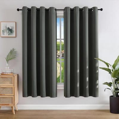 JGS Premium - Verduisteringsgordijnen met ringen voor warmte-isolatie - grijs - 175 x 140 cm - Set van 2 - slaapkamer en woonkamer - hittebescherming