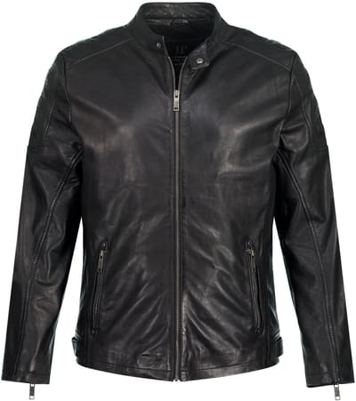 JP 1880 - Heren - bikerjack leer zeer fijn lamsnappa schouerstiksel - Zwart - Maat 3XL