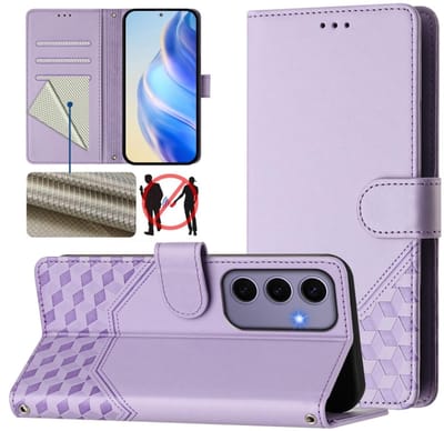 Voor Samsung Galaxy S24 5G Honingraat Embossing RFID Leren Telefoonhoesje (Lichtpaars)