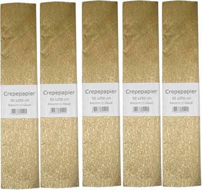 Crepe papier platte vellen - 5x - metallic goud - 250 x 50 cm - Knutselen met papier - Knutselspullen
