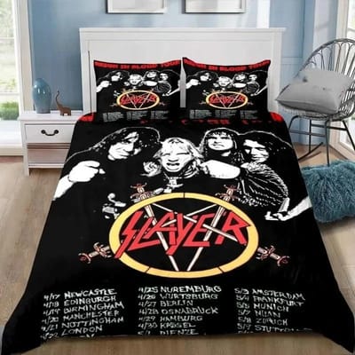 Slayer Heavy Metal Band Muziek Dekbedovertrek Kussensloop Beddengoed Set Volwassene Jongen Meisje Slaapkamer Decoratie Cadeau Eenpersoons Tweepersoons Maat 100x135cm