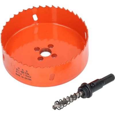 Scie Cloche Bimétallique HSS avec Arbor Robuste pour Planches Cornhole Bois PVC Métal Pièces Perceuse Électrique 4 4 5/16in(110mm)