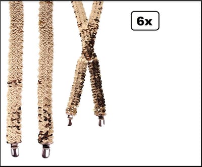 6x Luxe Bretel pailletten goud - Festival hollywood gala thema feest bretels glitter and glamour