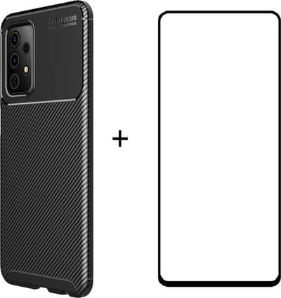 Silicone gel zwart hoesje Telefoonhoesje geschikt voor Samsung Galaxy A72 met full cover glas screenprotector