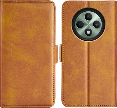 MobyDefend Hoesje - Geschikt voor Oppo Reno12 F - Luxe Wallet Book Case (Sluiting Zijkant) - Lichtbruin