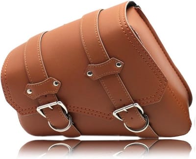 Universele Bruin Motorzadeltas – PU Lederen Bagage Etui & Zijopslag Bagagetas links