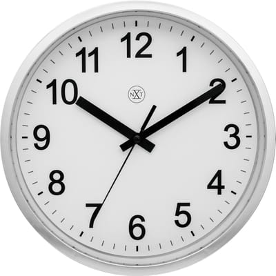 nXt Robust – Wandklok – 25 cm – Kunststof – Zilver – Witte wijzerplaat