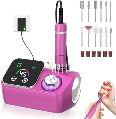 Professionele elektrische nagelfrees met snoer - 45.000 toeren per minuut - geluidsarm en met led-display voor het vormen - verwijderen en polijsten van acryl- en gelnagels - geschikt voor thuisgebruik in de salon -Roze rood