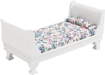 Poppenhuis Bed - Miniatuur Meubel - Poppenhuis Decoratie - Victoriaanse Stijl - Schaal 1:12 - Wit