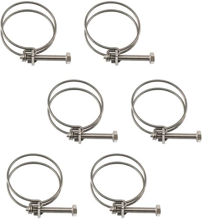 Dailygoods - (6 stuks) 46-51mm dubbele draad slangklem buis klemmen 304 roestvrij stalen slangklemmen