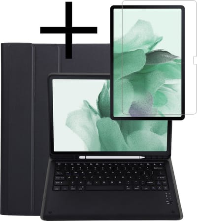 Hoes - Geschikt voor Samsung Galaxy Tab S7 FE - Met Screenprotector - Keyboard Book Cover - Toetsenbord Case - Hoesje - Zwart
