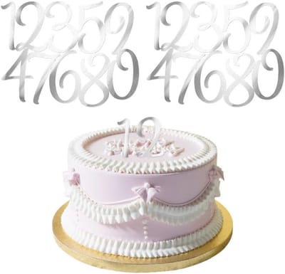 2 sets 0 ~ 9 nummers Happy Birthday taarttoppers (zilver)