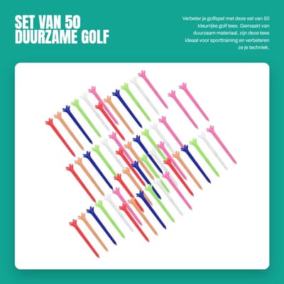 Dailygoods- Golf Tees 50st - 70mm Kunststof - Duurzaam - Golf Accessoires - 5-Klauwen Design - Verbeterde Stabiliteit - Golfballen